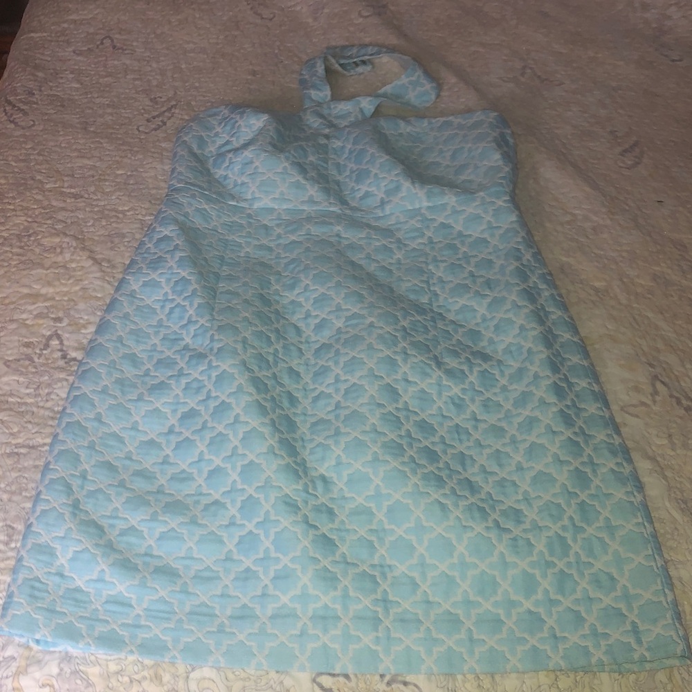 Michael Kors Light Blue and White Quilted Halter Dress
